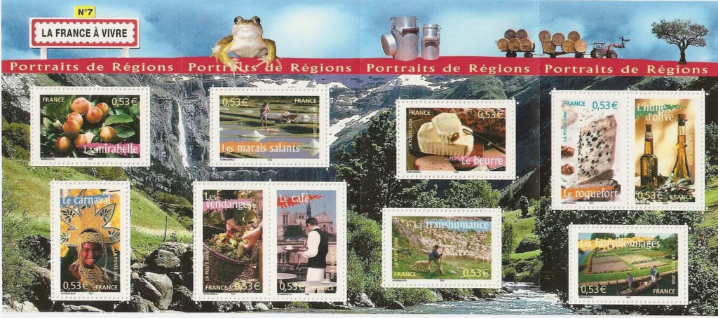 France 2006 ‘Portraits of Regions’ stamp sheet featuring gastronomy and cultural traditions from across the country