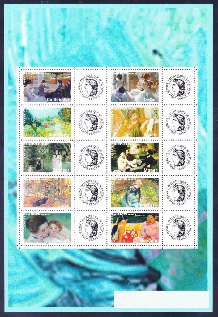 France 2006 Impressionist Paintings stamp sheet featuring works by Morisot, Renoir, Van Gogh, and other renowned artists