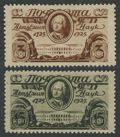 Soviet Academy of Sciences stamps, 1925 USSR stamps, Mikhail Lomonosov stamp, Russian science history, rare Soviet stamps, Soviet postal history, scientific commemorative stamps, collectible USSR stamps