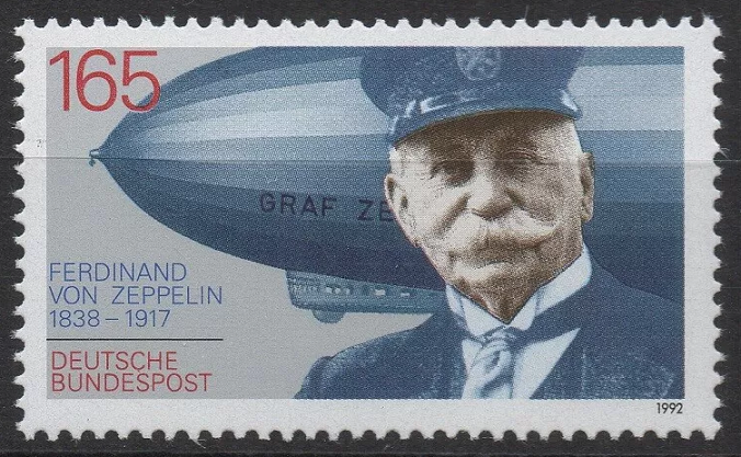 1992 German Zeppelin Stamp – A Tribute to Ferdinand von Zeppelin and the LZ-127 Graf Zeppelin