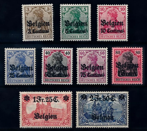 1914 German Occupation of Belgium Overprinted Stamps