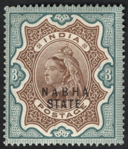 Overprinted Nabha State postage stamps from British India