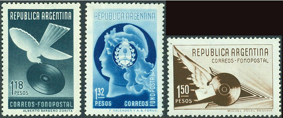 Recorded Message Stamp of Argentina with dove and phonograph disc design